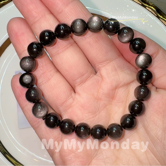 Silver Obsidian Bracelet 8mm - Picture 2 of 3